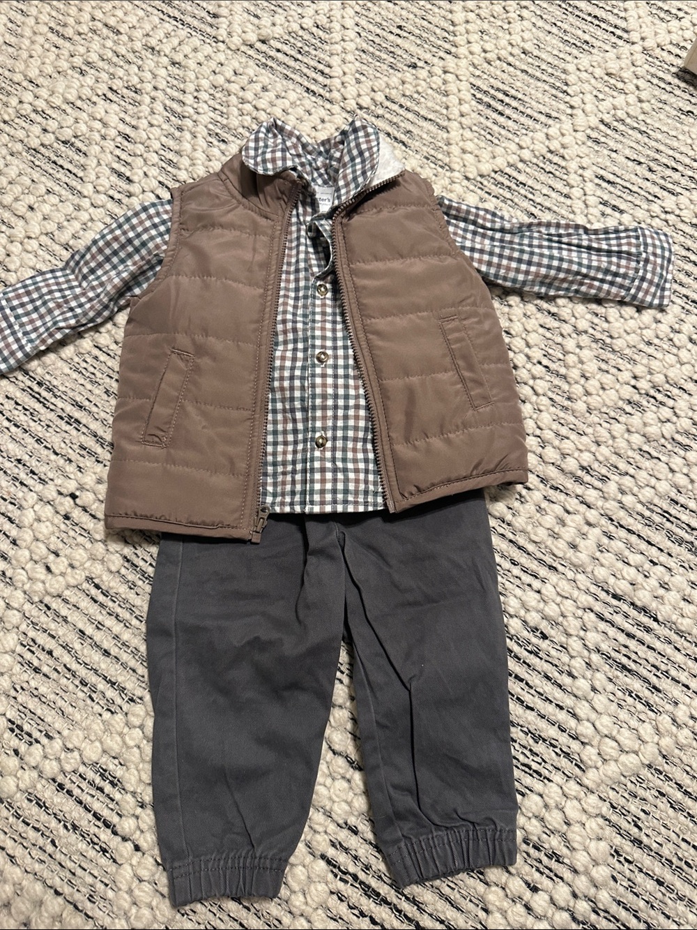 Carter's Checked Button-Up Shirt in Brown, Green & White